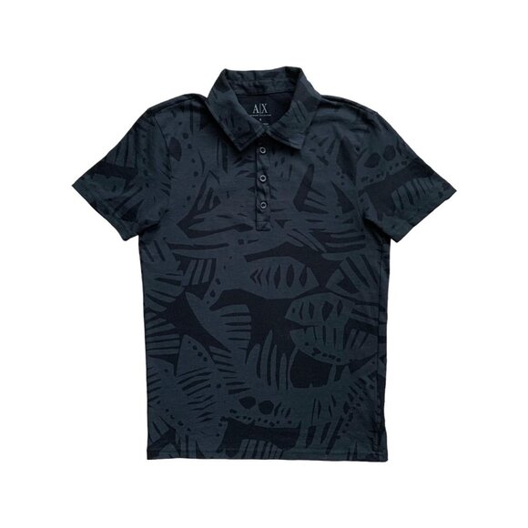 Armani Exchange Patterned Cotton Polo Shirt | Small | Grey/Black - Picture 9 of 16